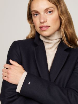 blue single breasted coat with cashmere for women tommy hilfiger