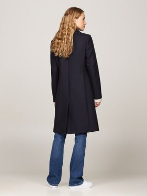 blue single breasted coat with cashmere for women tommy hilfiger