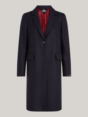 blue single breasted coat with cashmere for women tommy hilfiger