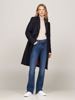 blue single breasted coat with cashmere for women tommy hilfiger