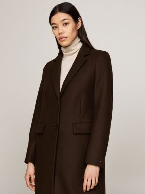 brown single breasted coat with cashmere for women tommy hilfiger