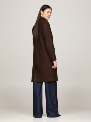 brown single breasted coat with cashmere for women tommy hilfiger