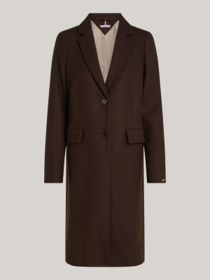 brown single breasted coat with cashmere for women tommy hilfiger