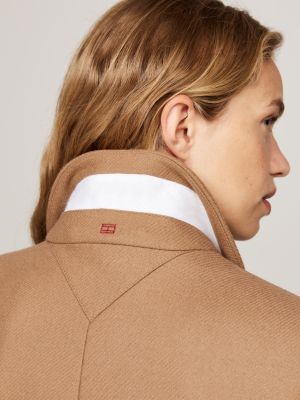 brown single breasted coat with cashmere for women tommy hilfiger