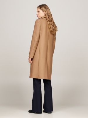 brown single breasted coat with cashmere for women tommy hilfiger