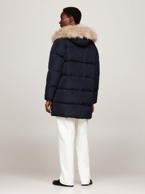 manteau à capuche en duvet et fausse fourrure bleu pour femmes tommy hilfiger