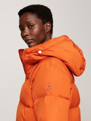 orange down faux fur hooded coat for women tommy hilfiger