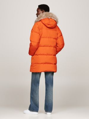 orange down faux fur hooded coat for women tommy hilfiger