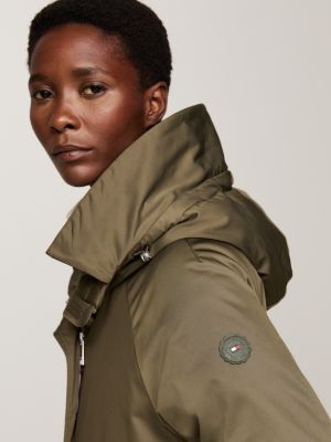 khaki wasserabweisender wattierter parka mit kapuze für damen - tommy hilfiger