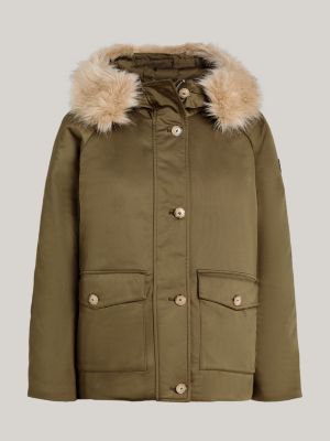 khaki wasserabweisender wattierter parka mit kapuze für damen - tommy hilfiger