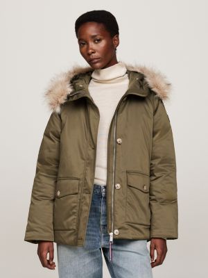 Khaki parka with fur hood best sale