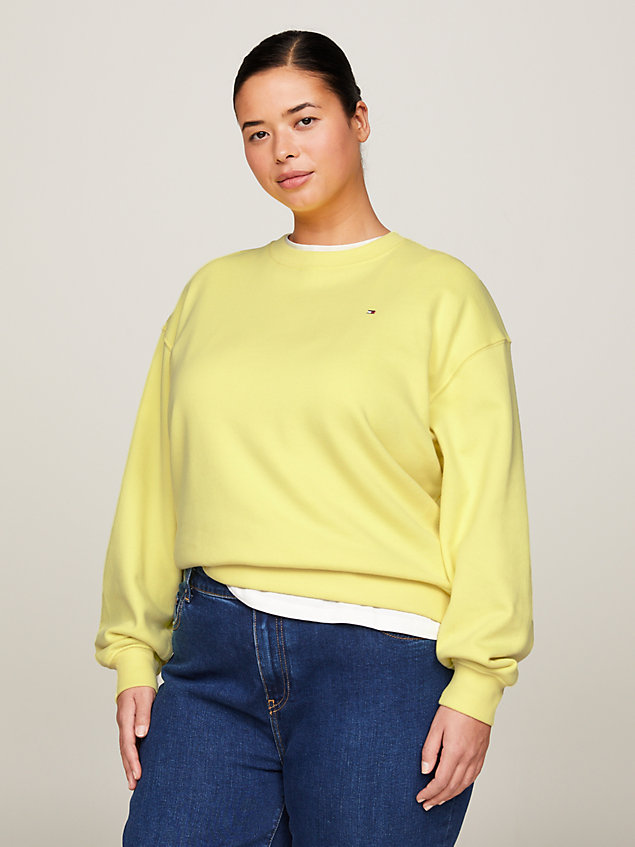yellow curve flag embroidery crew neck sweatshirt for women tommy hilfiger