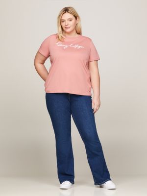pink curve regular fit t-shirt mit signatur-logo für damen - tommy hilfiger