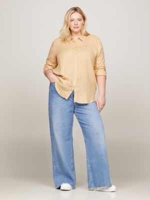 beige curve relaxed fit bluse aus leinen für damen - tommy hilfiger