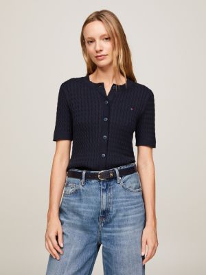 cárdigan de manga corta en punto trenzado blue de mujeres tommy hilfiger