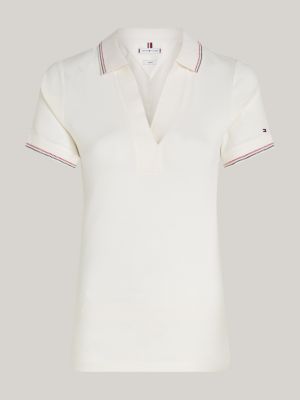 Tipped Open Placket Slim Fit Polo | White | Tommy Hilfiger