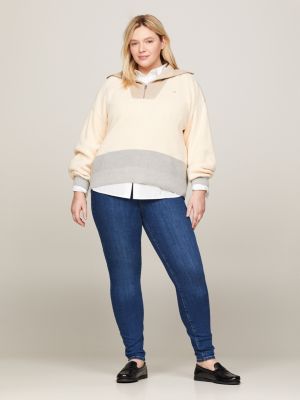 pullover curve relaxed fit con mezza zip beige da donne tommy hilfiger