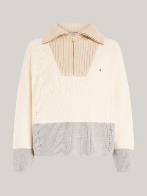 pullover curve relaxed fit con mezza zip beige da donne tommy hilfiger