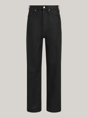 black high rise relaxed straight coated black jeans for women tommy hilfiger