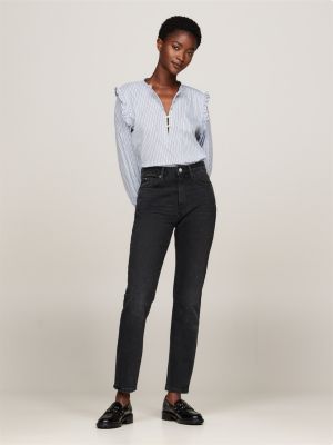 schwarz knöchellange slim jeans mit hohem bund für damen - tommy hilfiger