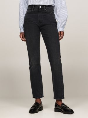 schwarz knöchellange slim jeans mit hohem bund für damen - tommy hilfiger