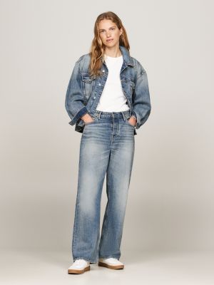 blue mid rise relaxed straight faded jeans for women tommy hilfiger