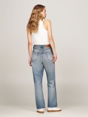 blue mid rise relaxed straight faded jeans for women tommy hilfiger