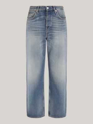 blue mid rise relaxed straight faded jeans for women tommy hilfiger