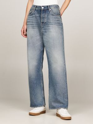 blue mid rise relaxed straight faded jeans for women tommy hilfiger