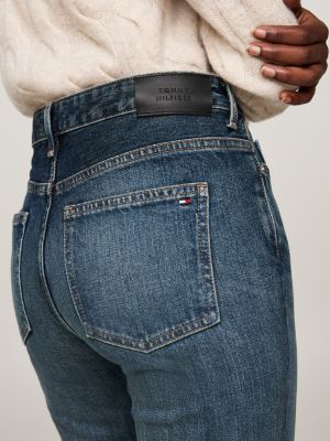 blauw medium rise bootcut jeans met fading voor dames - tommy hilfiger