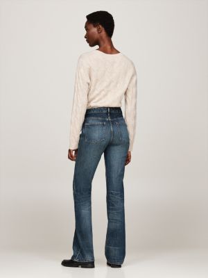 blue faded mid rise bootcut jeans for women tommy hilfiger