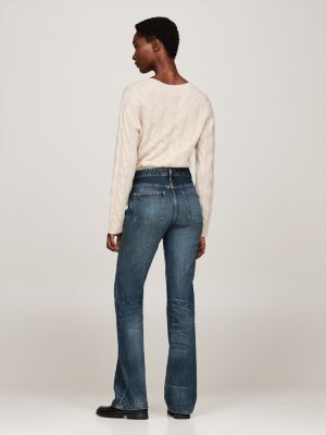 blauw medium rise bootcut jeans met fading voor dames - tommy hilfiger