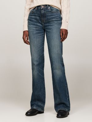 blue medium rise bootcut jeans met fading voor dames - tommy hilfiger