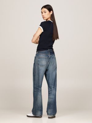 jeans larghi dritti a vita media blu da donne tommy hilfiger