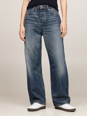 blue mid rise loose straight leg jeans for women tommy hilfiger