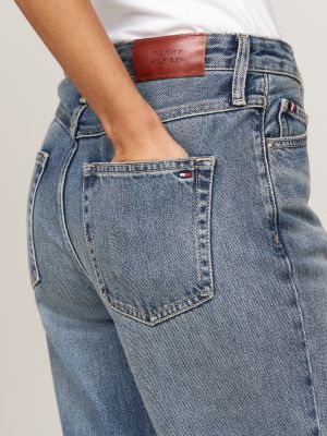 blue high rise straight ankle jeans for women tommy hilfiger