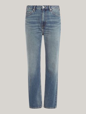 blue high rise straight ankle jeans for women tommy hilfiger