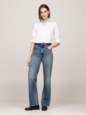 blau relaxed bootcut jeans mit hohem bund und fade-effekt für damen - tommy hilfiger