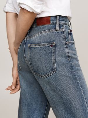 jeans relaxed fit a campana e vita alta sbiaditi blu da donne tommy hilfiger