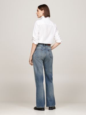 jeans relaxed fit a campana e vita alta sbiaditi blu da donne tommy hilfiger