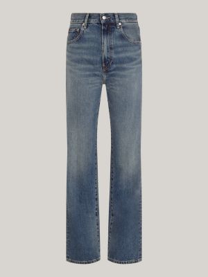 blau relaxed bootcut jeans mit hohem bund und fade-effekt für damen - tommy hilfiger