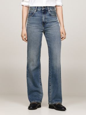 blue faded high rise relaxed bootcut jeans for women tommy hilfiger