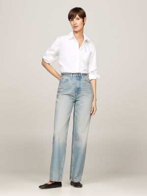 blau relaxed straight leg jeans mit hohem bund für damen - tommy hilfiger