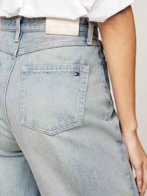 vaqueros de pernera recta amplia y talle alto azul de mujeres tommy hilfiger