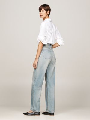 blue high rise relaxed straight leg jeans for women tommy hilfiger