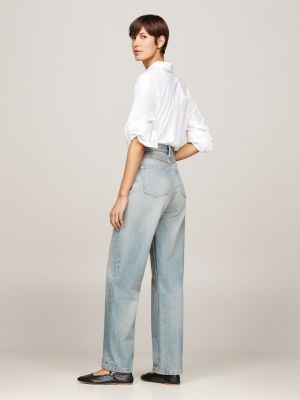 blau relaxed straight leg jeans mit hohem bund für damen - tommy hilfiger