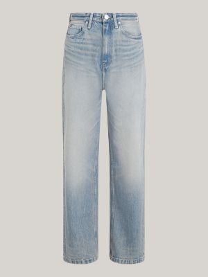 blau relaxed straight leg jeans mit hohem bund für damen - tommy hilfiger