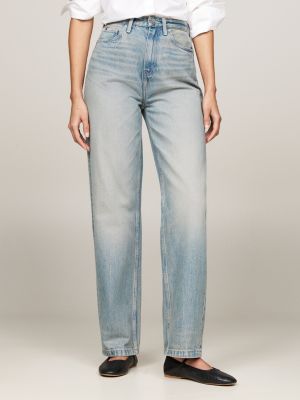 blau relaxed straight leg jeans mit hohem bund für damen - tommy hilfiger