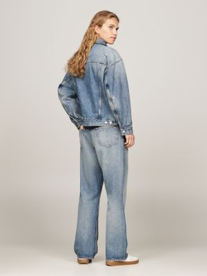 blue oversized distressed denim jacket for women tommy hilfiger