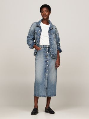 blau midi-jeansrock mit hohem bund für damen - tommy hilfiger